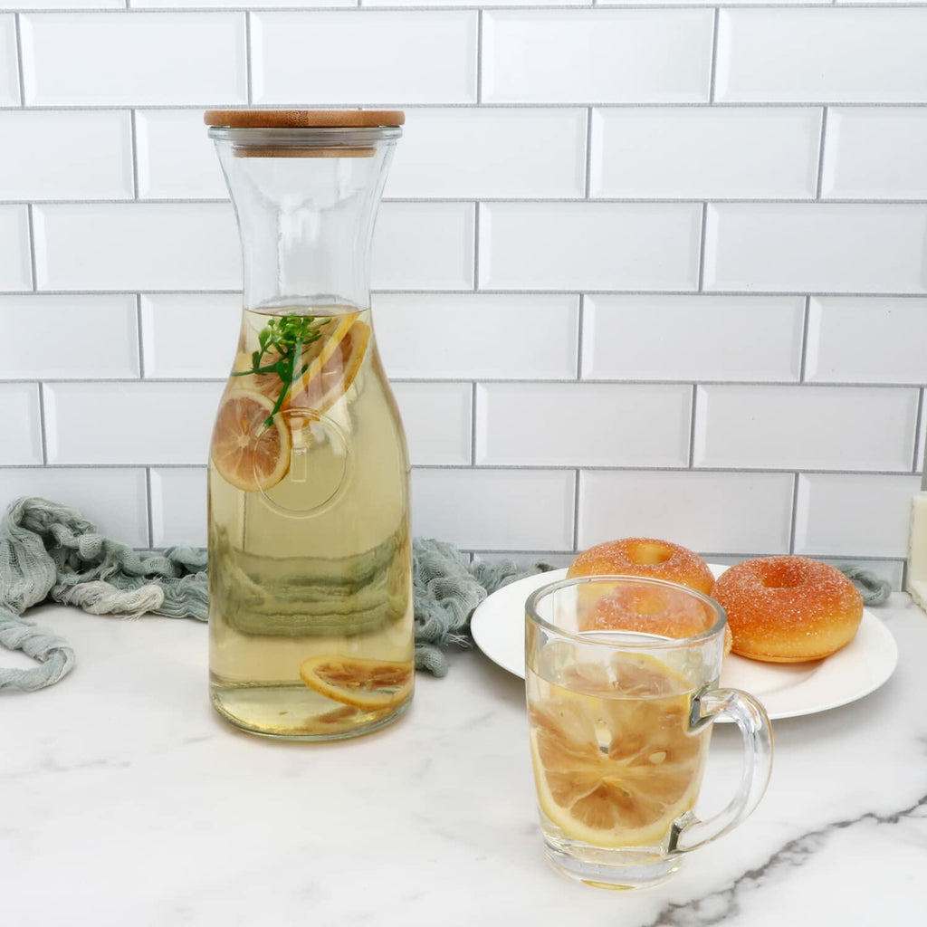 35oz Glass Carafe with Wooden Caps for Wine, Fruit Tea, Drinks 6pcs