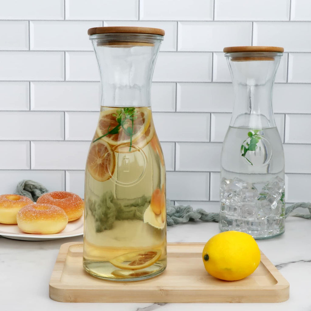 35oz Glass Carafe with Wooden Caps for Wine, Fruit Tea, Drinks 6pcs