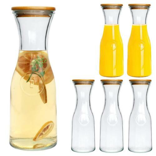 35oz Glass Carafe with Wooden Caps for Wine, Fruit Tea, Drinks 6pcs