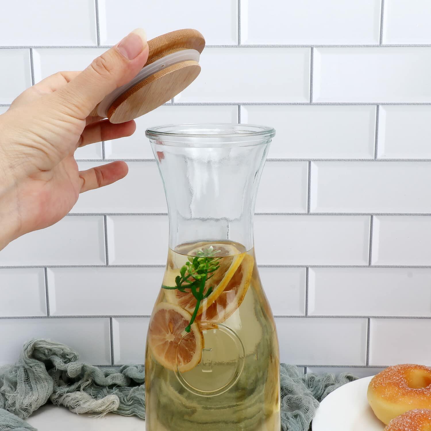 35oz Glass Carafe with Wooden Caps for Wine, Fruit Tea, Drinks 6pcs