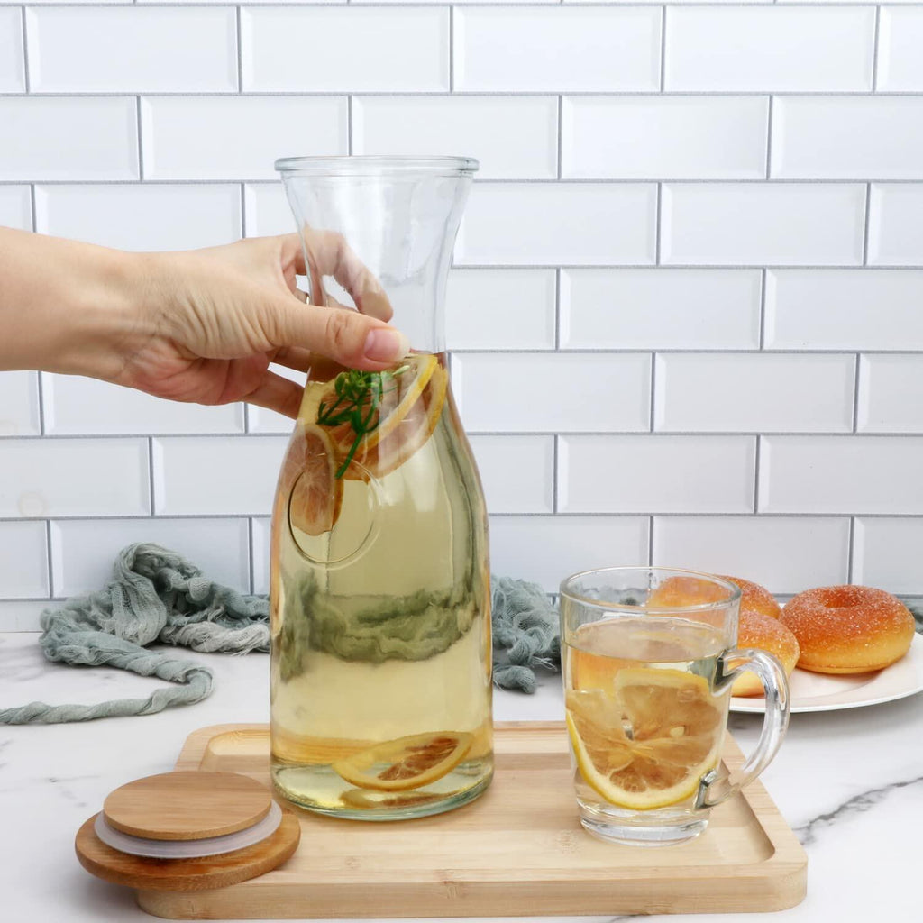 35oz Glass Carafe with Wooden Caps for Wine, Fruit Tea, Drinks 6pcs