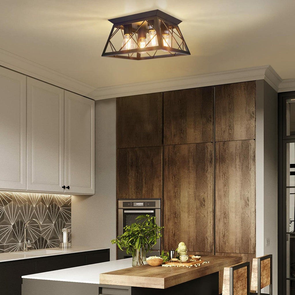 4-Light Flush Mount Ceiling Light, Black Industrial Close, Dimensions Not Included, Bulb Not Included