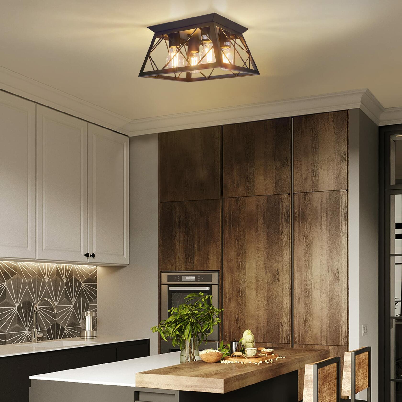 4-Light Flush Mount Ceiling Light, Black Industrial Close, Dimensions Not Included, Bulb Not Included