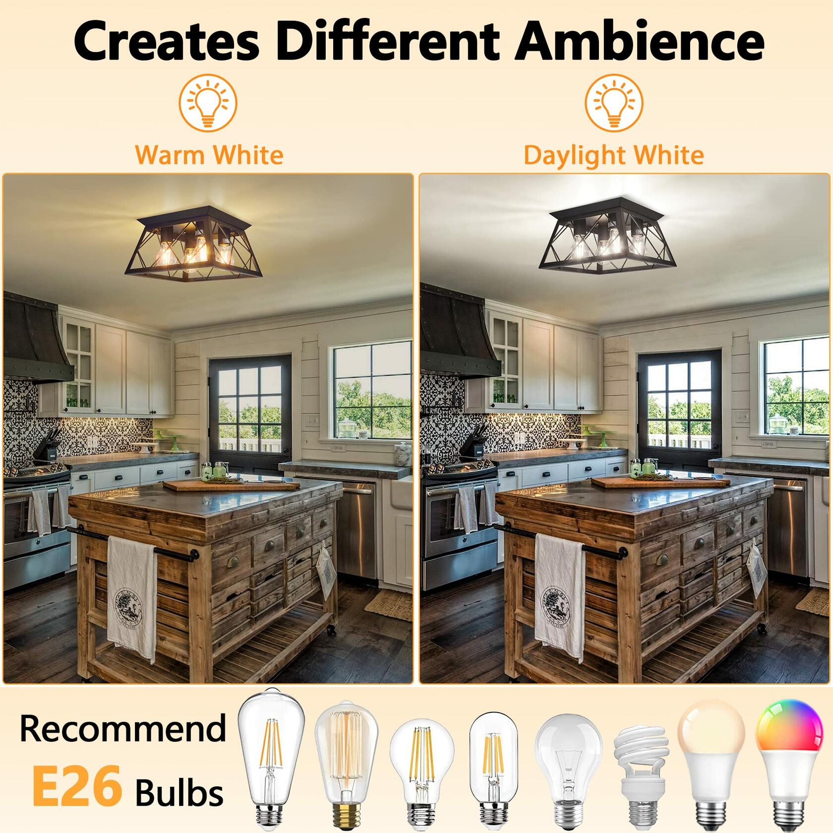 4-Light Flush Mount Ceiling Light, Black Industrial Close, Dimensions Not Included, Bulb Not Included