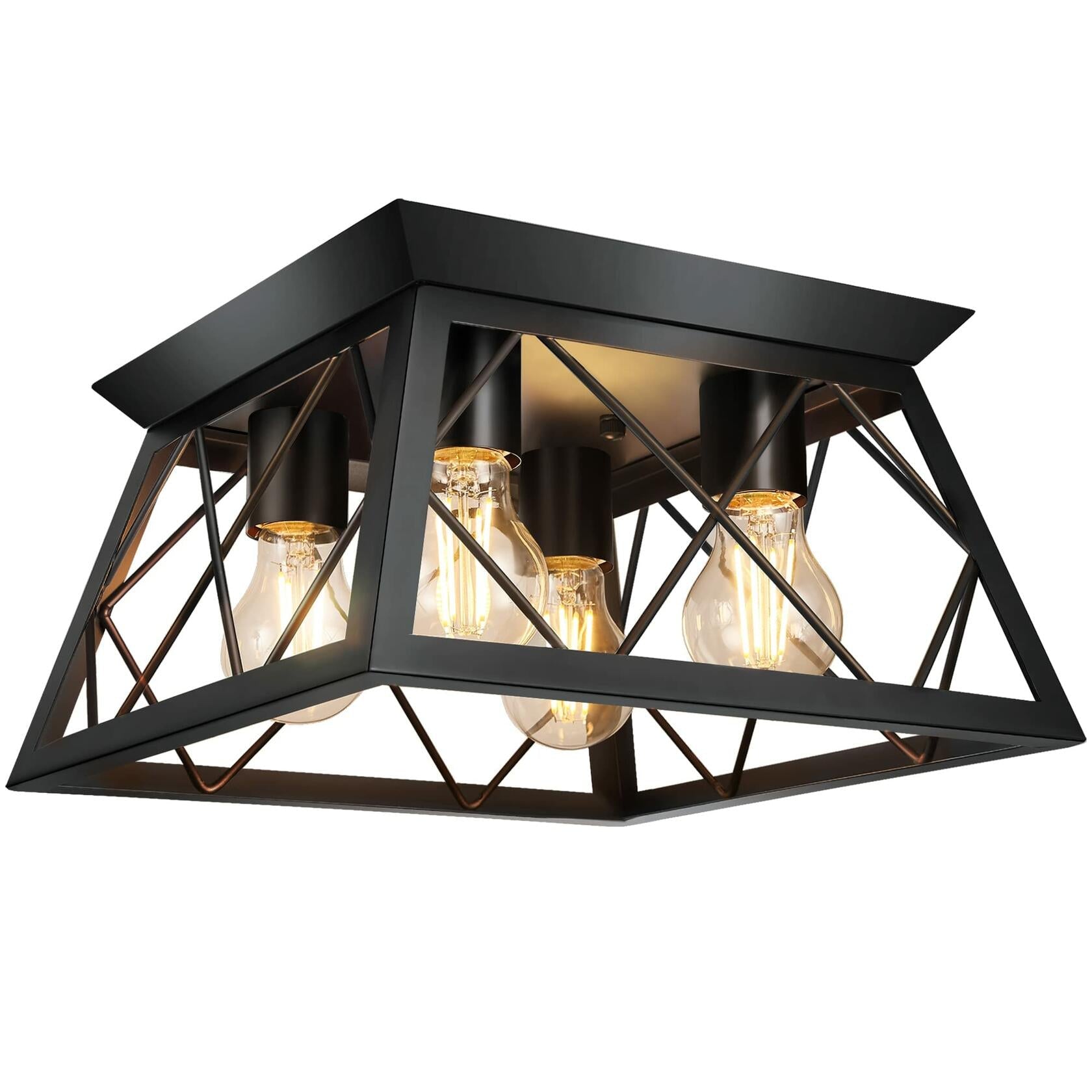 4-Light Flush Mount Ceiling Light, Black Industrial Close, Dimensions Not Included, Bulb Not Included