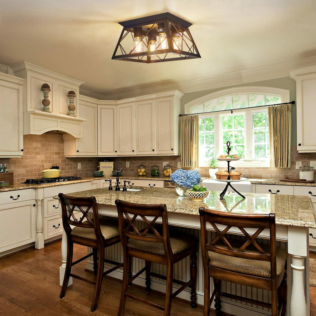 4-Light Flush Mount Ceiling Light, Black Industrial Close, Dimensions Not Included, Bulb Not Included