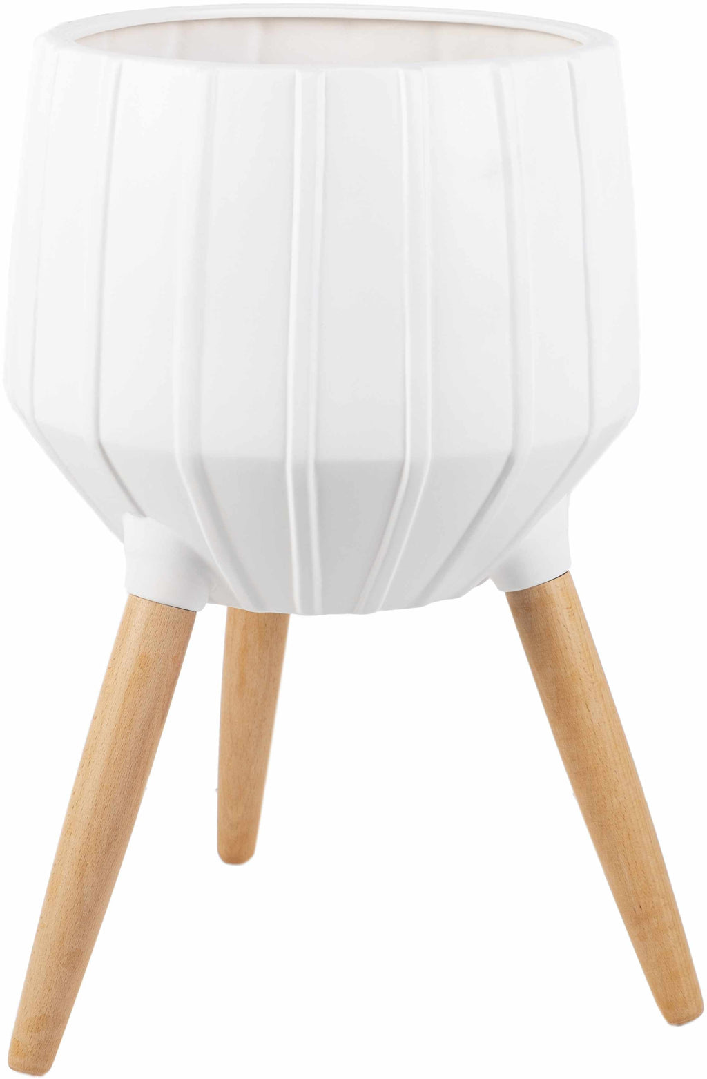 Dunguan White Ribbed Wood Outdoor Planter - Clearance