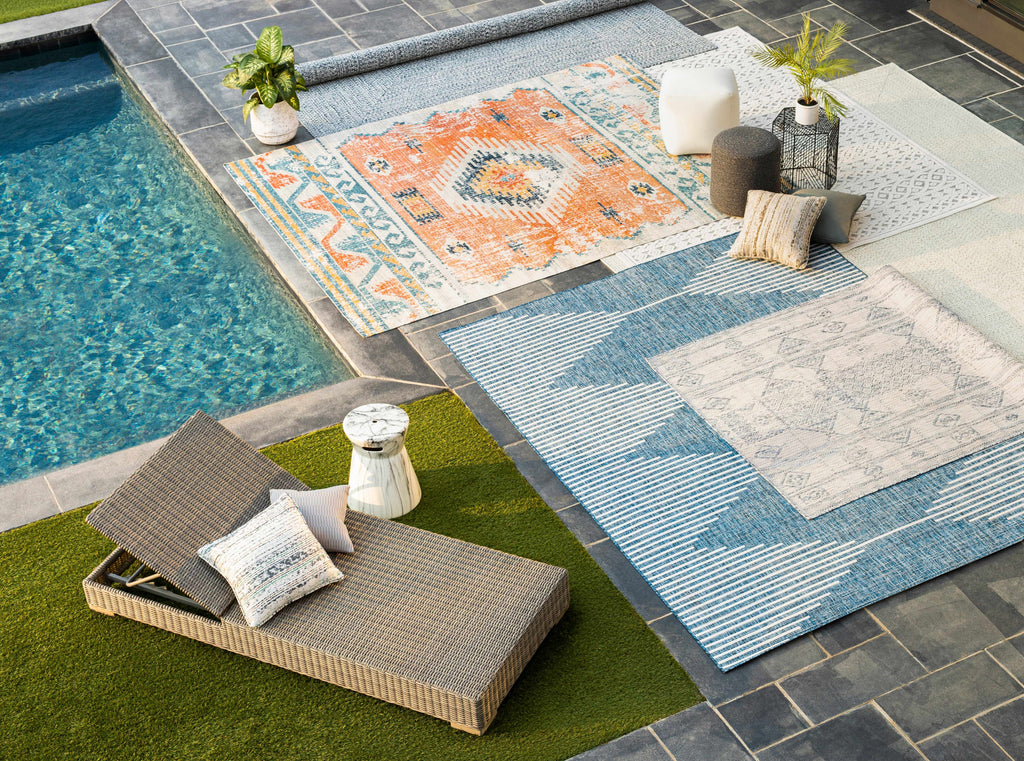 Blue Braided Faux Jute Outdoor Rug