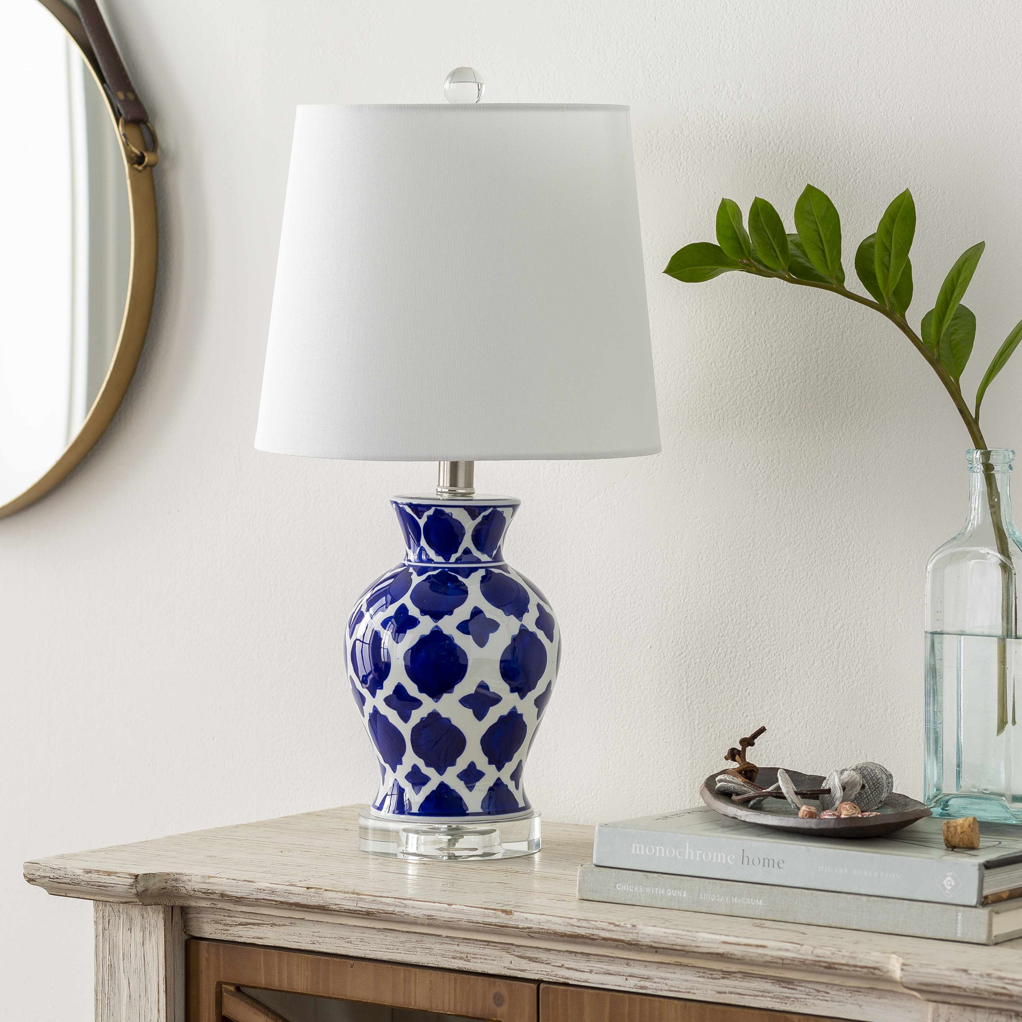 Pangian White & Blue Patterned Ceramic Table Lamp