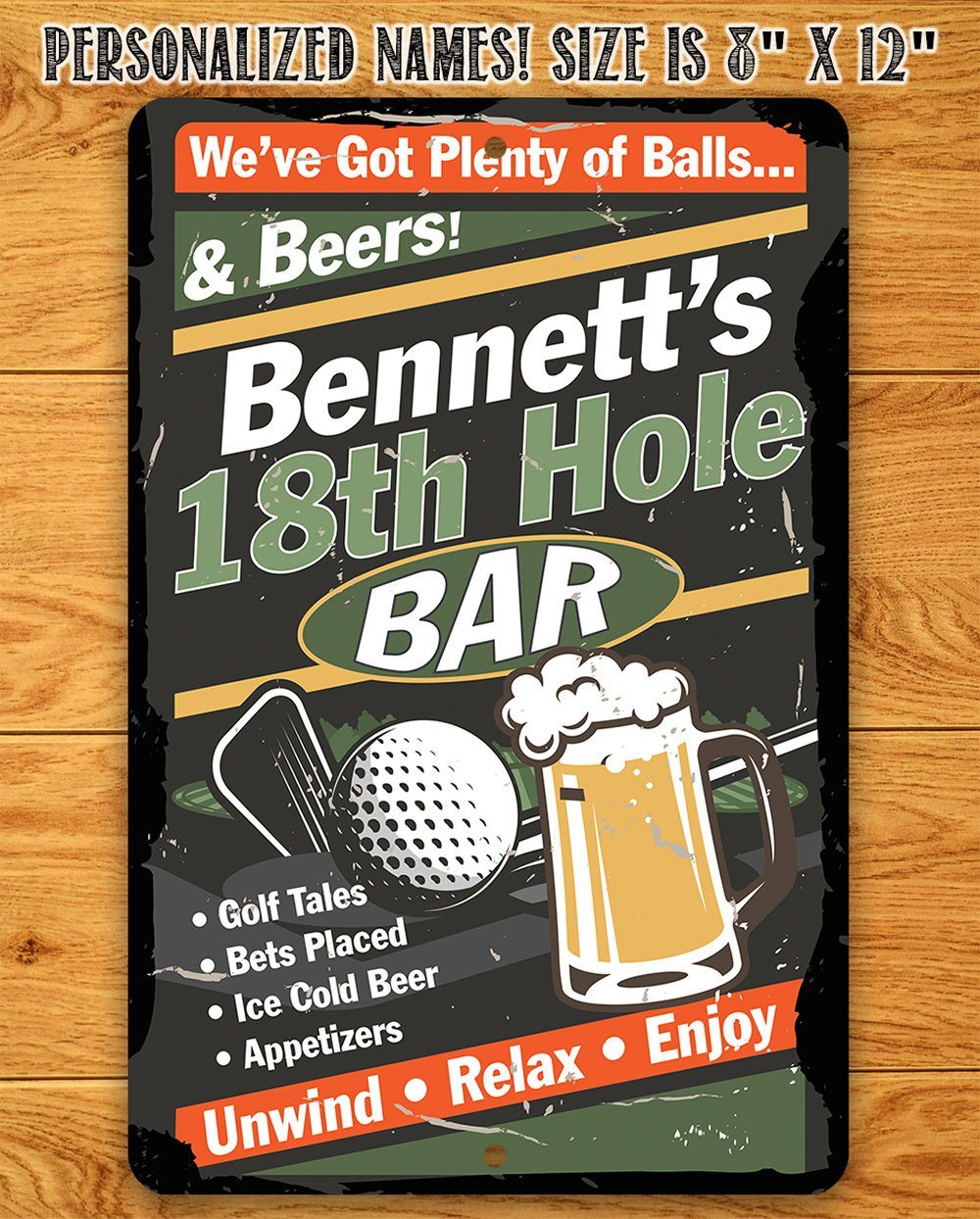 Personalized - 18th Hole Golf Bar - Metal Sign