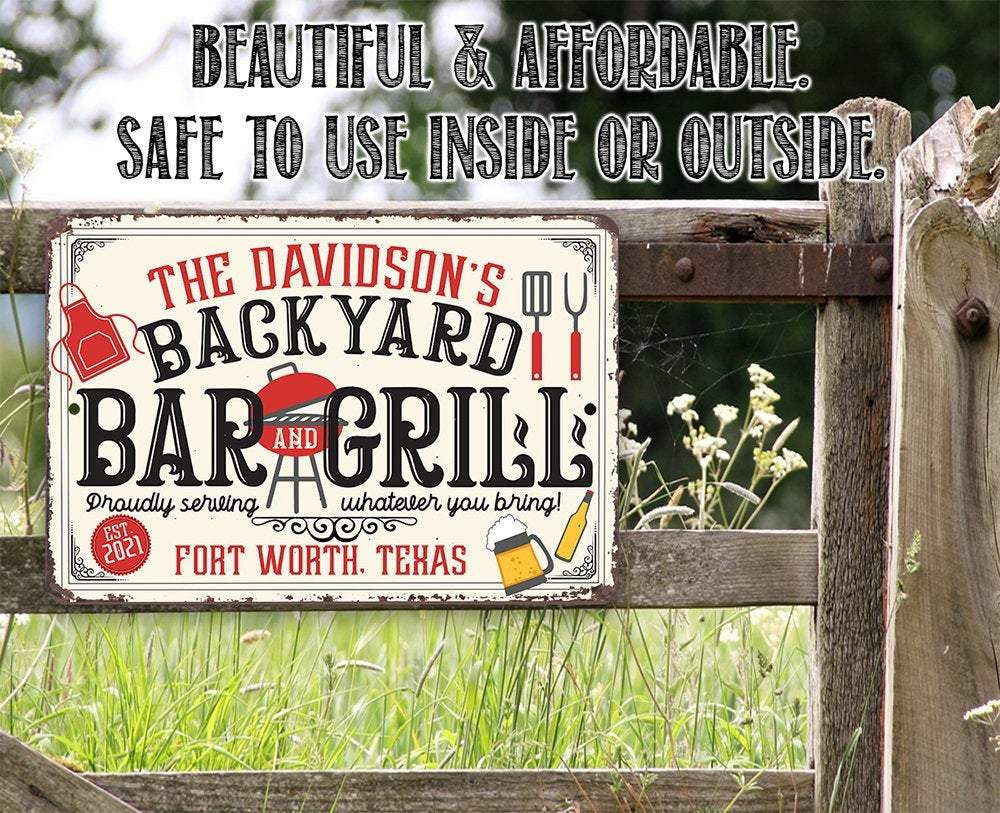 Personalized - Backyard Bar and Grill - Metal Sign