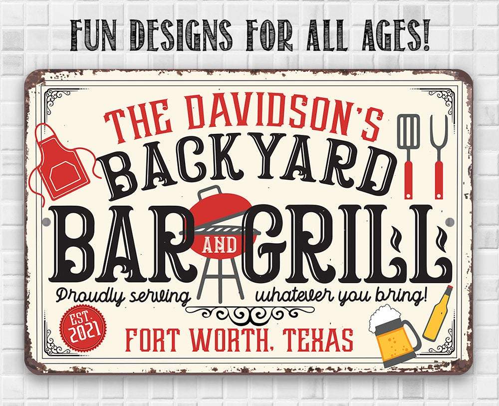 Personalized - Backyard Bar and Grill - Metal Sign