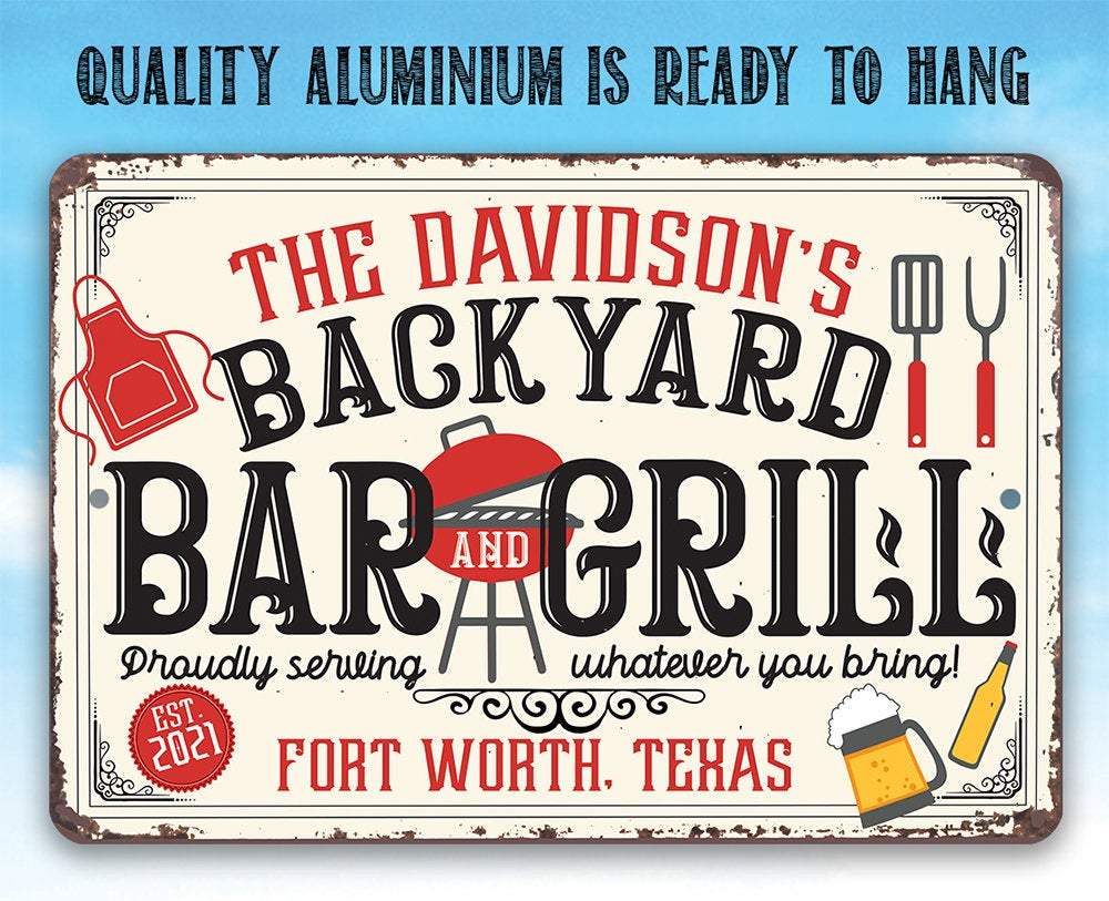 Personalized - Backyard Bar and Grill - Metal Sign