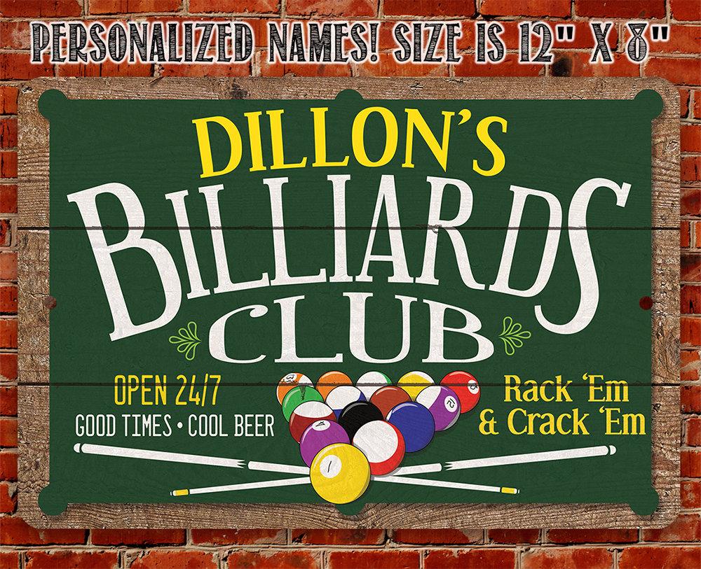 Personalized - Billiard Club - Metal Sign