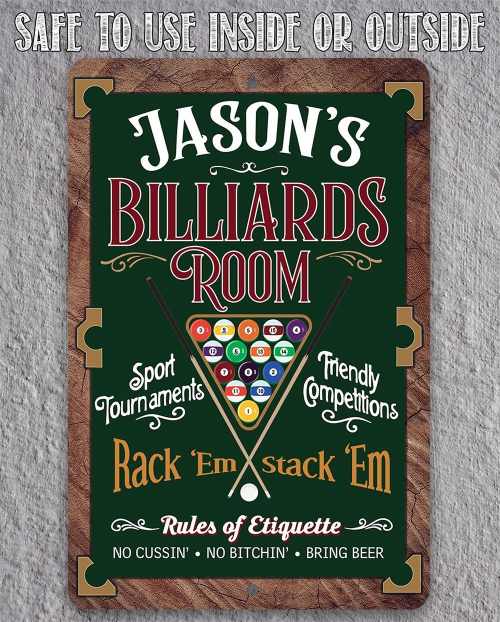 Personalized - Billiards Room Rack"Em Stack 'Em - Metal Sign