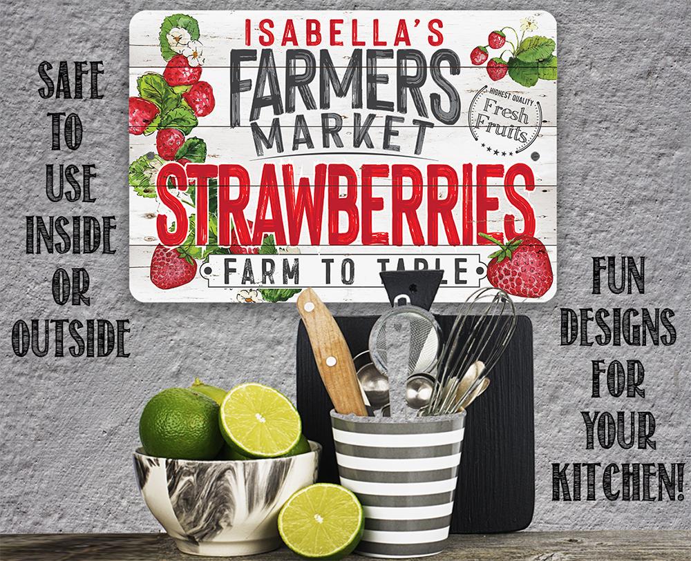 Personalized - Farmers Market Strawberries - Metal Sign