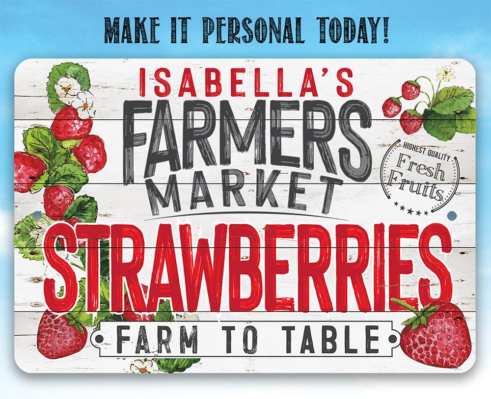 Personalized - Farmers Market Strawberries - Metal Sign