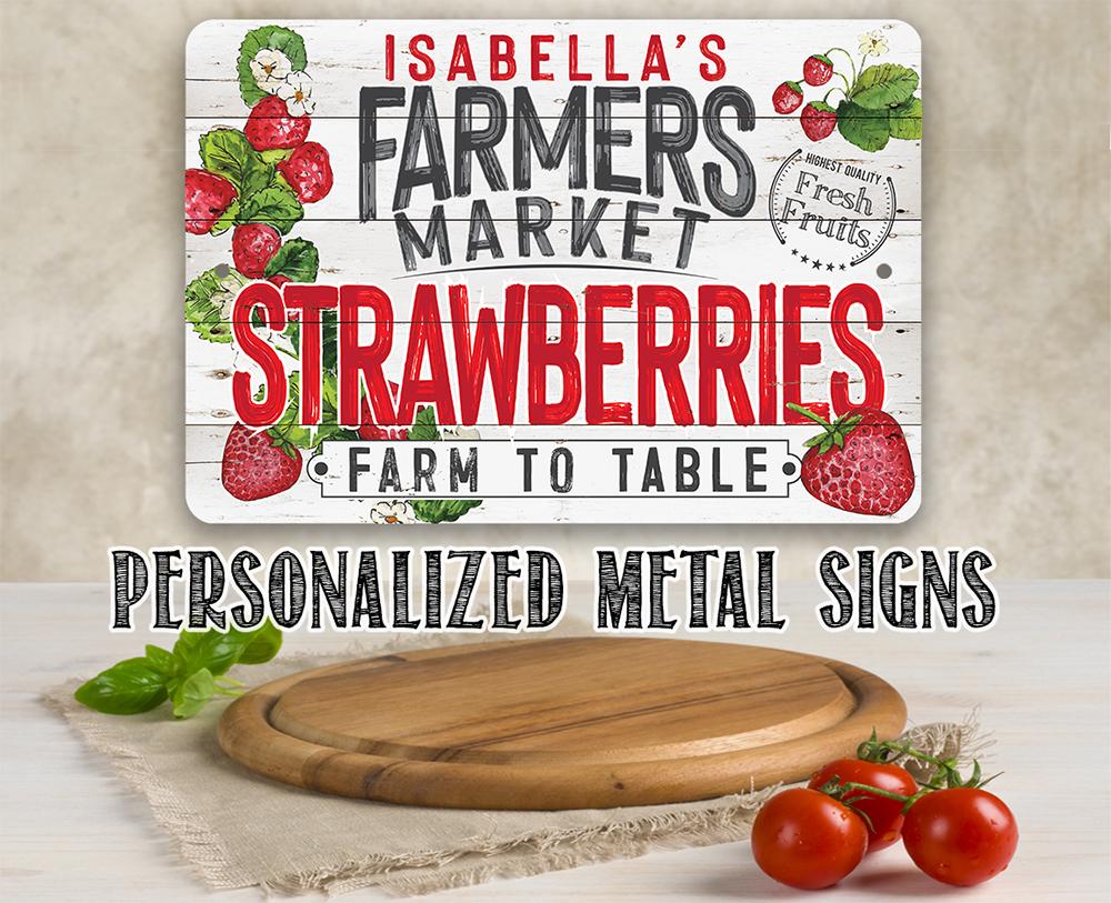 Personalized - Farmers Market Strawberries - Metal Sign