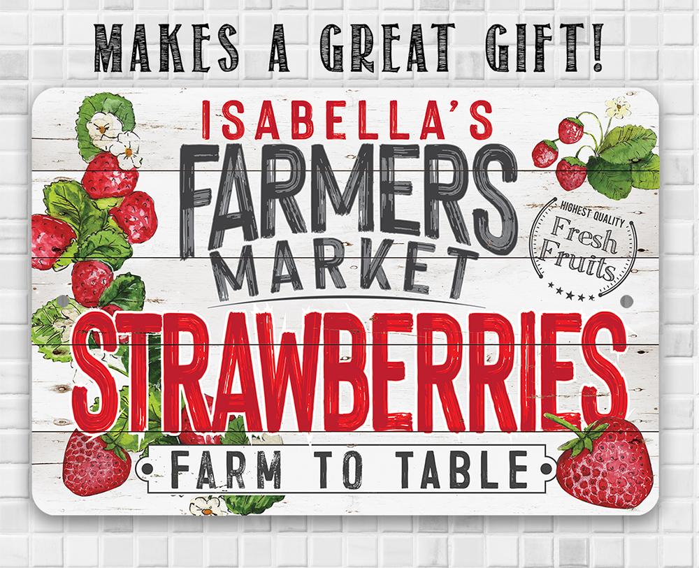 Personalized - Farmers Market Strawberries - Metal Sign