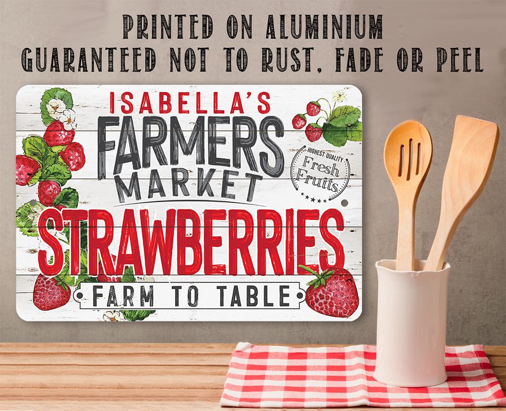 Personalized - Farmers Market Strawberries - Metal Sign