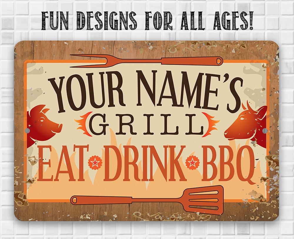 Personalized - Grill, Eat, Drink BBQ - Metal Sign