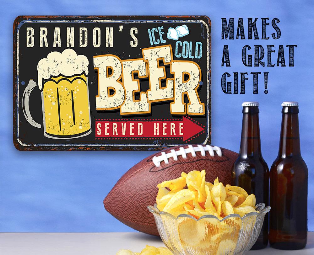 Personalized - Ice Cold Beer Served Here - Metal Sign
