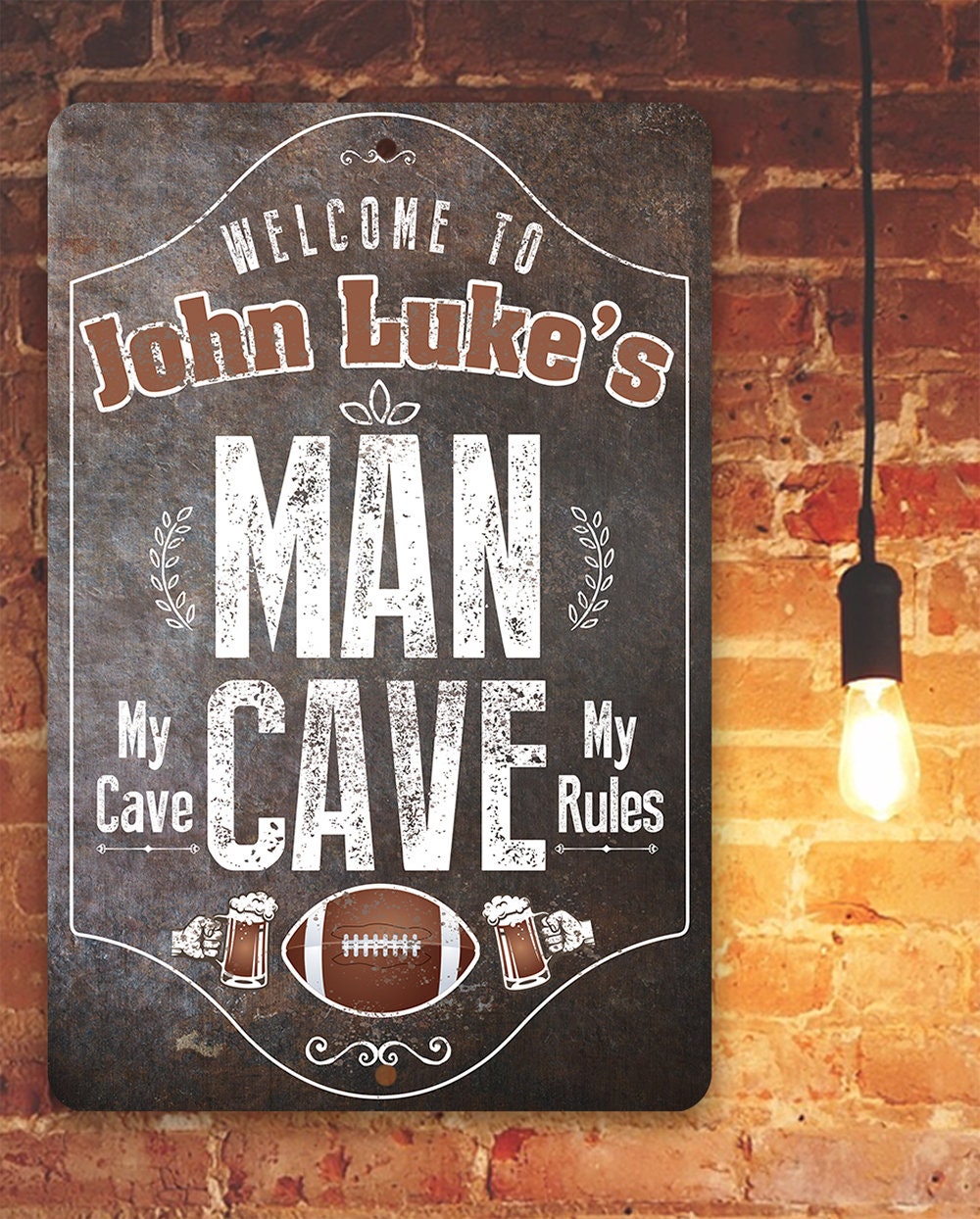 Personalized - Man Cave, My Cave, My Rules - Metal Sign