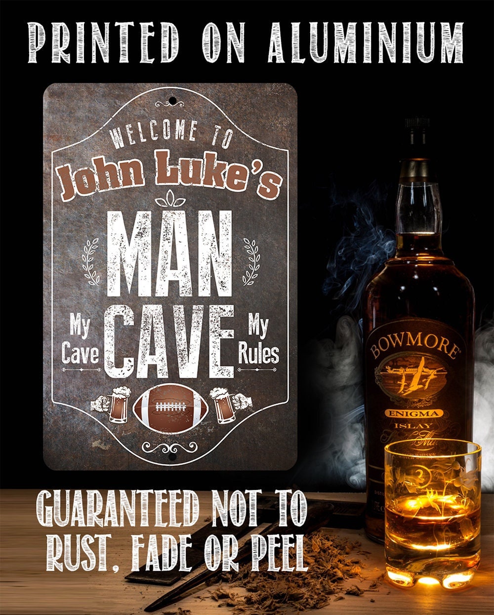 Personalized - Man Cave, My Cave, My Rules - Metal Sign