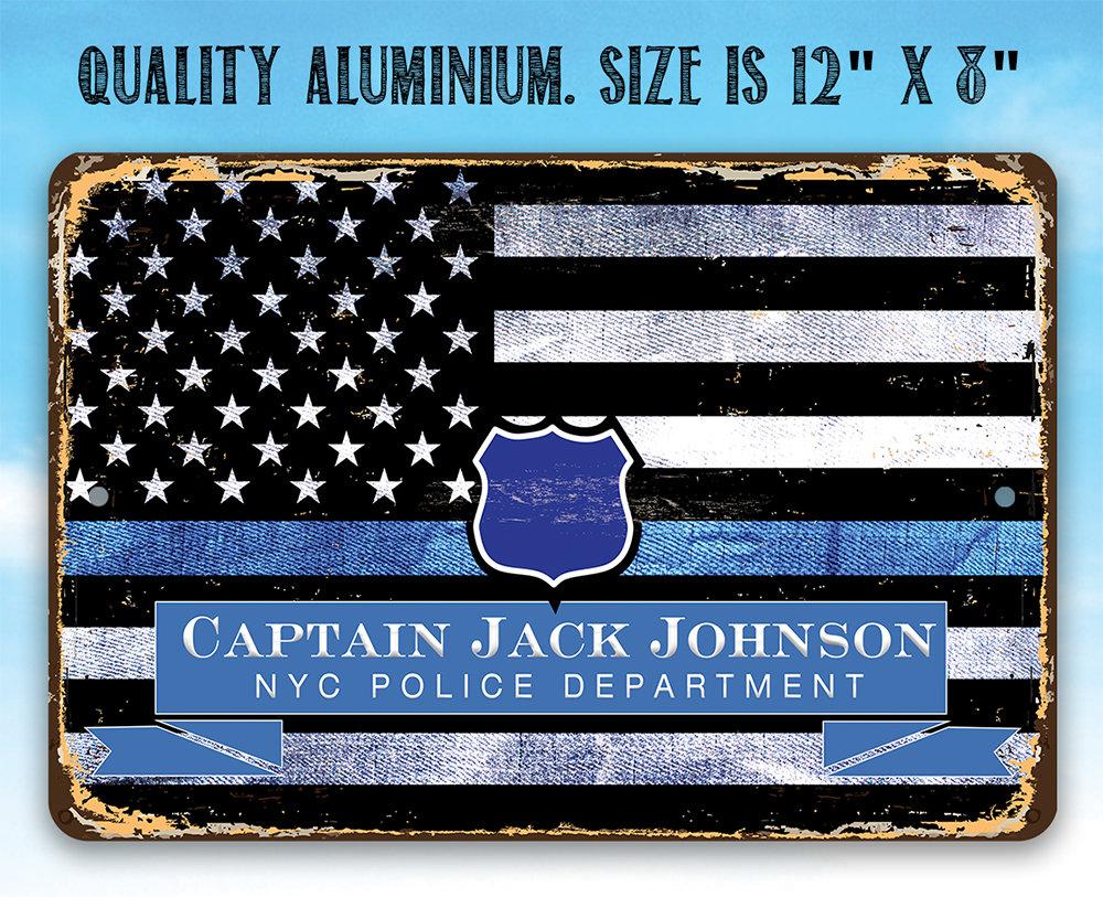 Personalized - Blue Line Police Support - Metal Sign