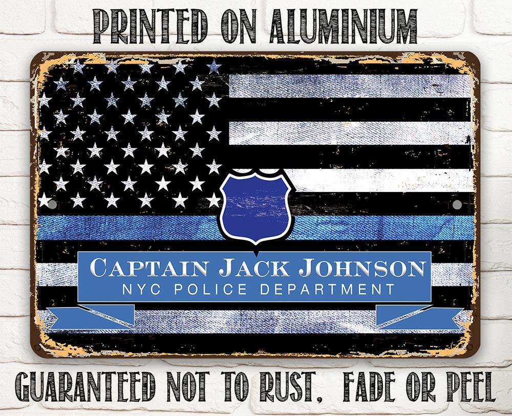Personalized - Blue Line Police Support - Metal Sign