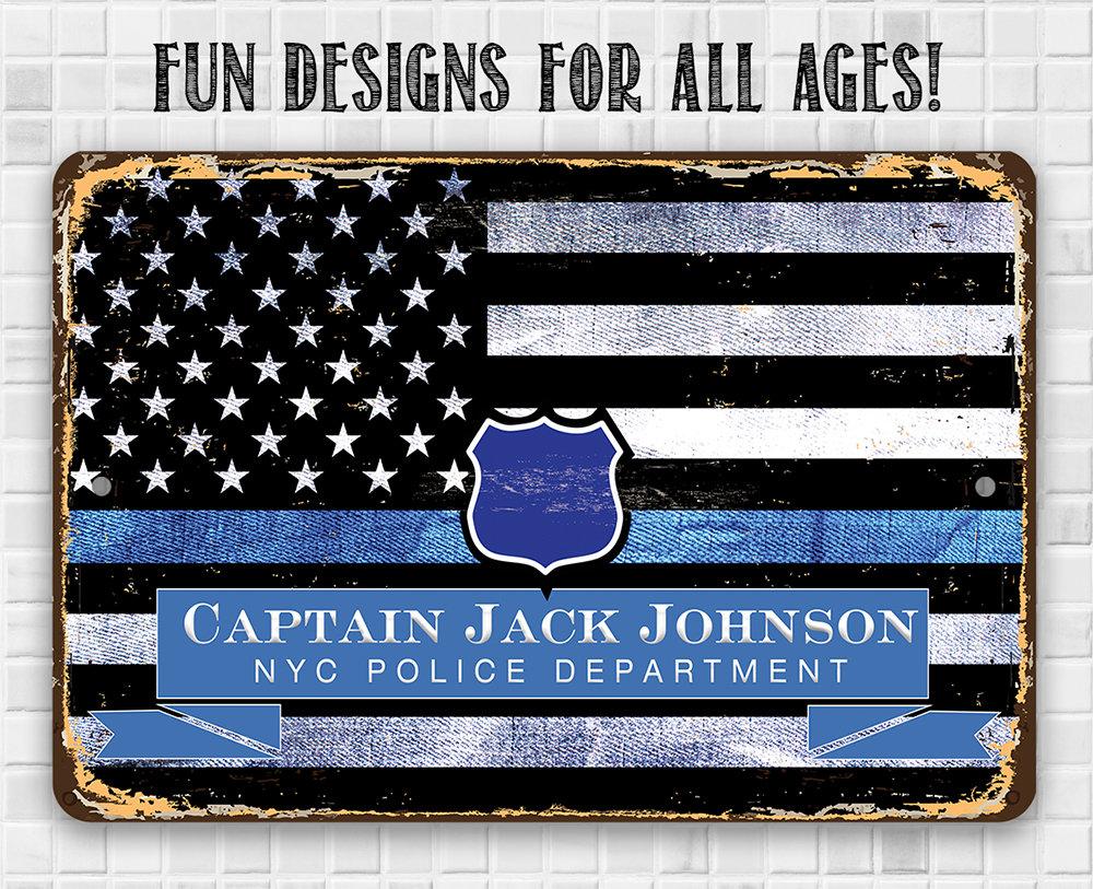 Personalized - Blue Line Police Support - Metal Sign