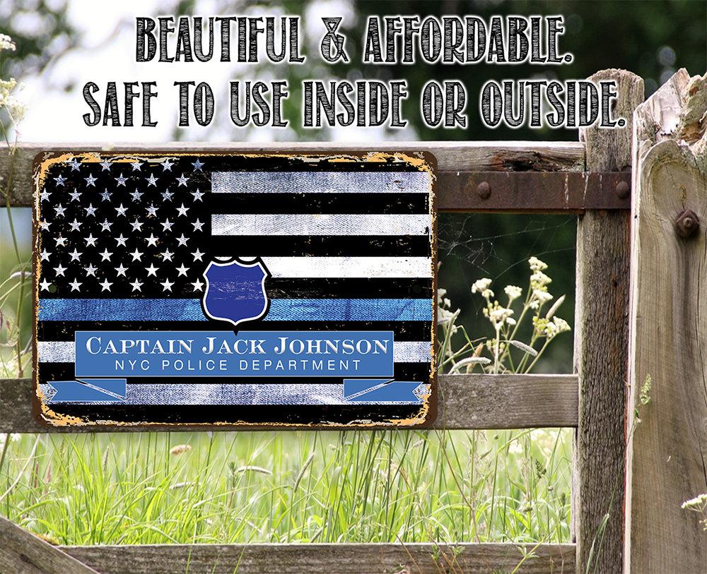 Personalized - Blue Line Police Support - Metal Sign