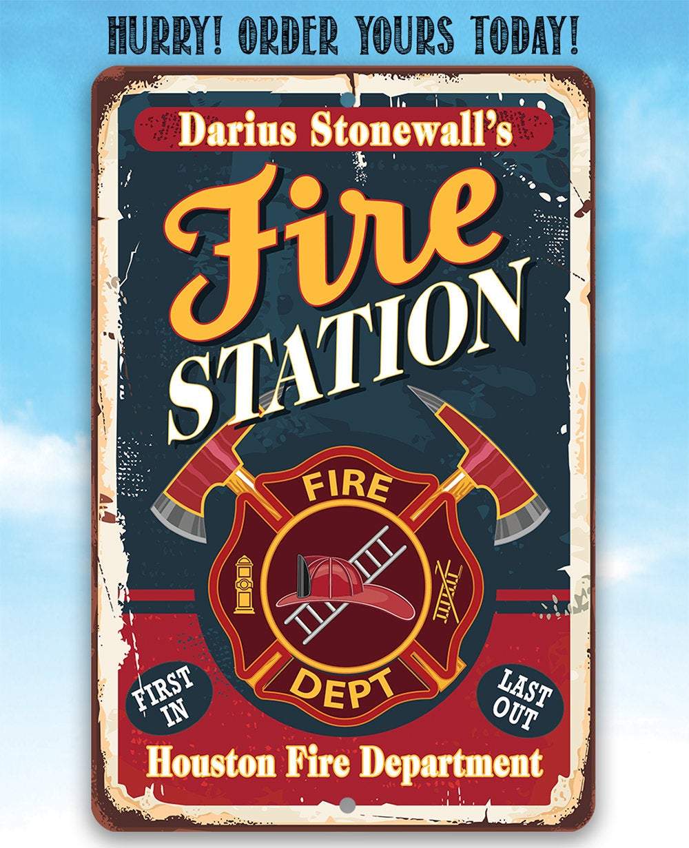 Personalized - Fire Station - Metal Sign