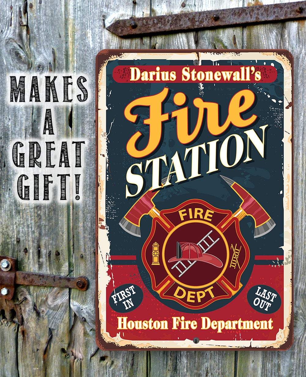 Personalized - Fire Station - Metal Sign