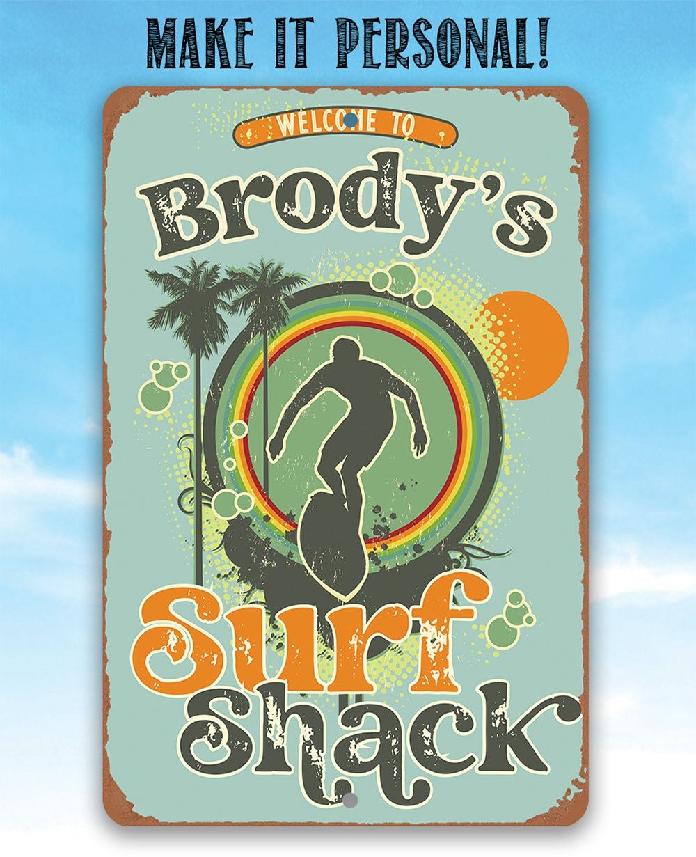 Personalized - Surf Shack Surfing Guy - Metal Sign