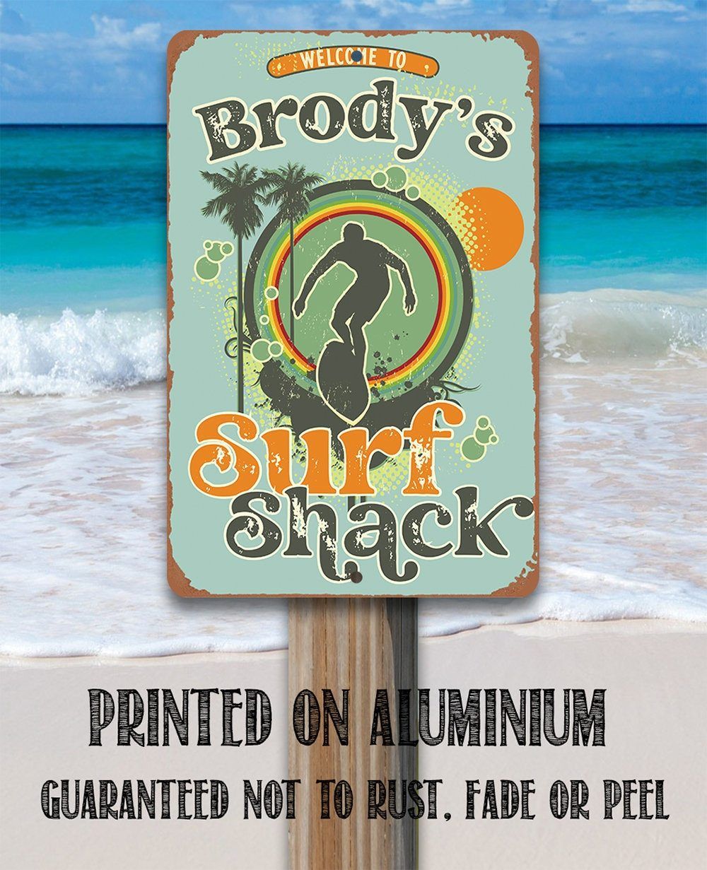 Personalized - Surf Shack Surfing Guy - Metal Sign