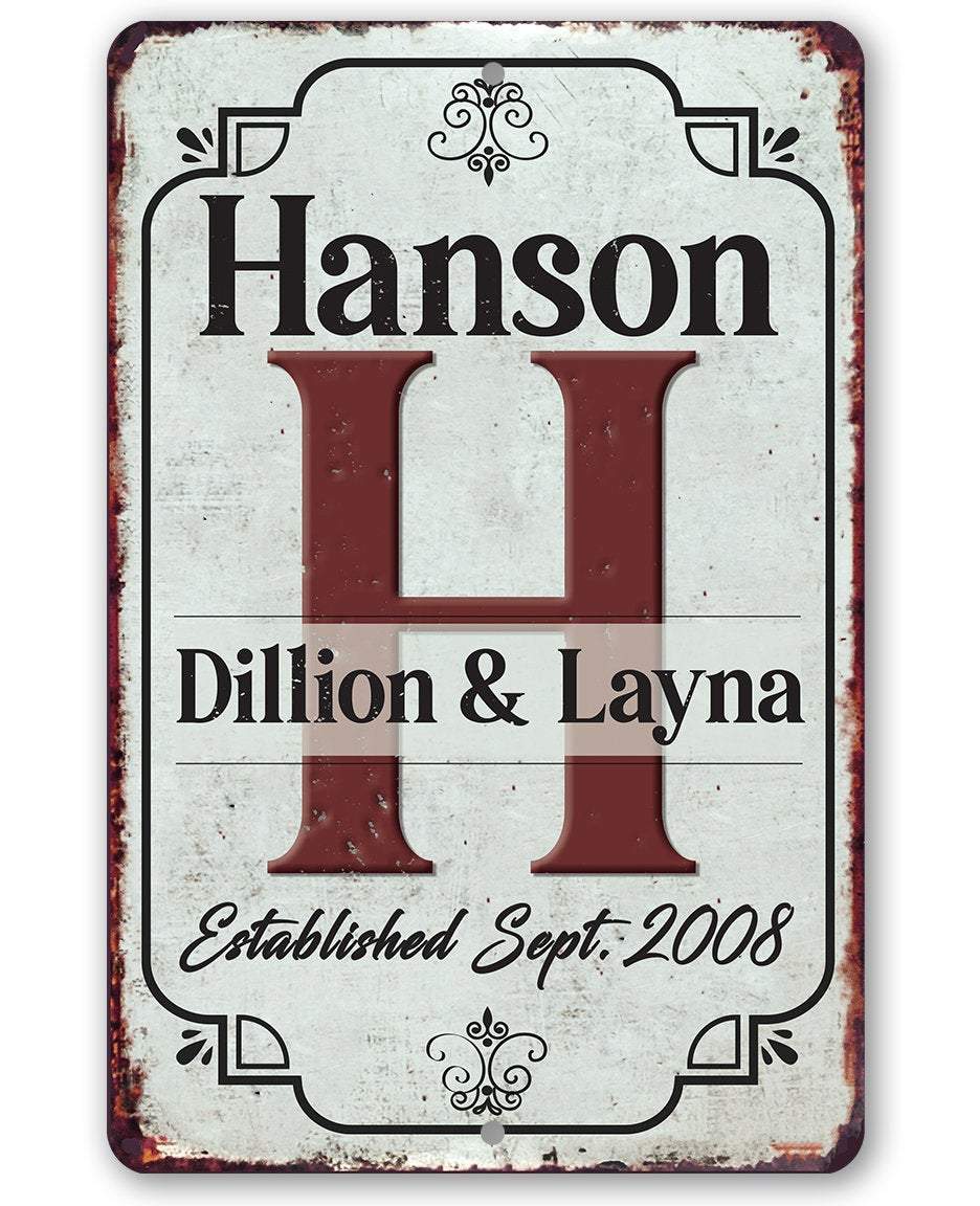 Personalized - Monogram Family - Metal Sign