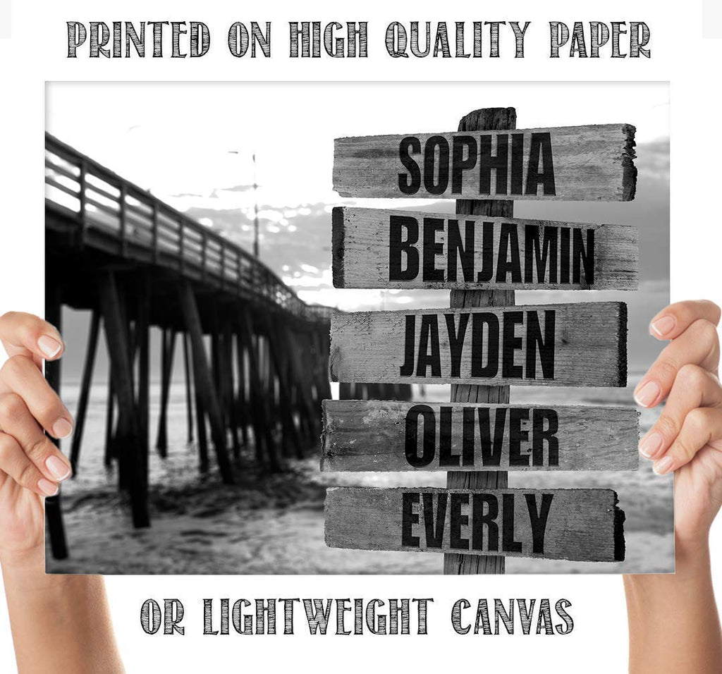 Personalized - Names Sign Post Art - Pier - Print or Canvas