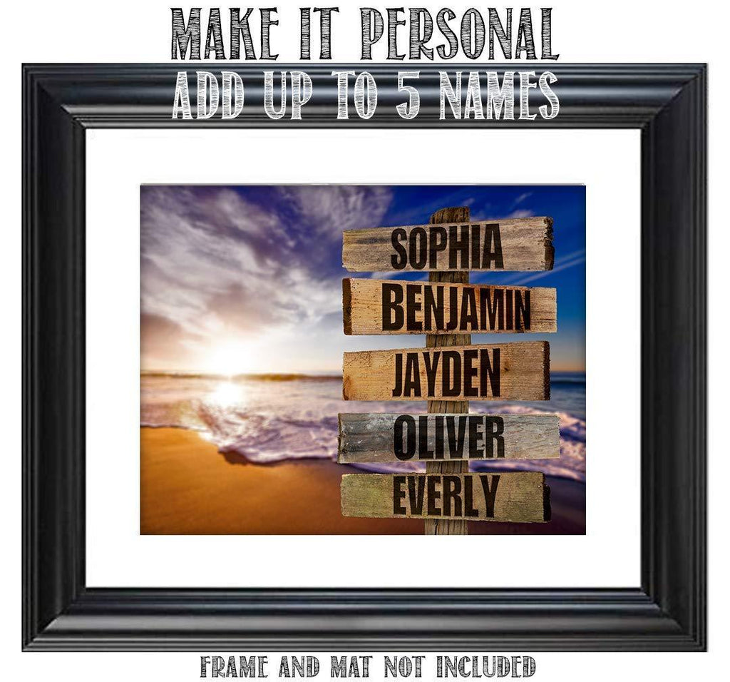 Personalized - Names Sign Post Art - Sunset Beach - Print or Canvas