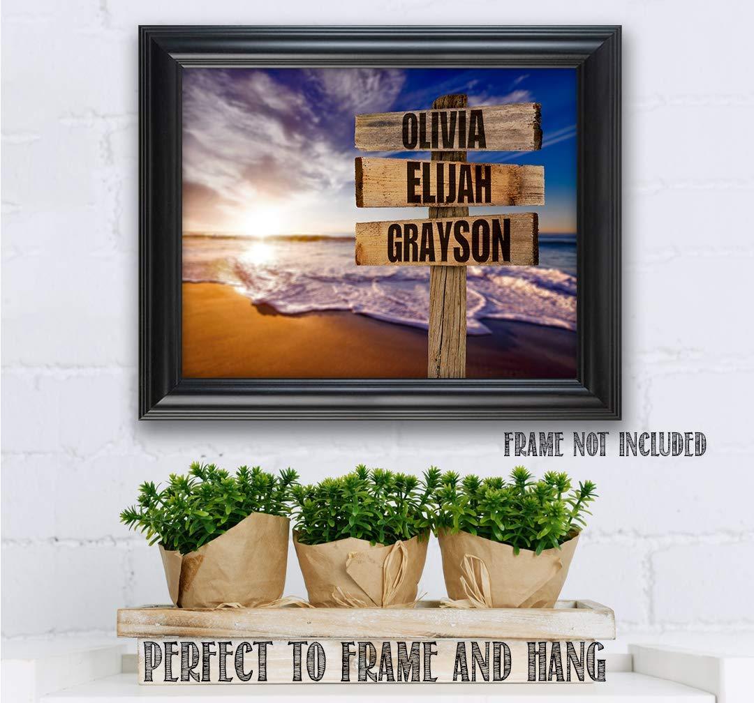 Personalized - Names Sign Post Art - Sunset Beach - Print or Canvas