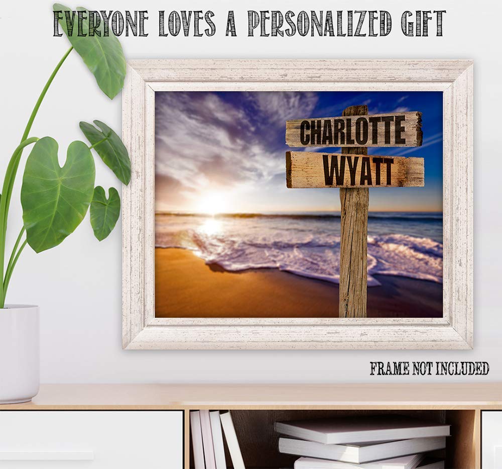 Personalized - Names Sign Post Art - Sunset Beach - Print or Canvas
