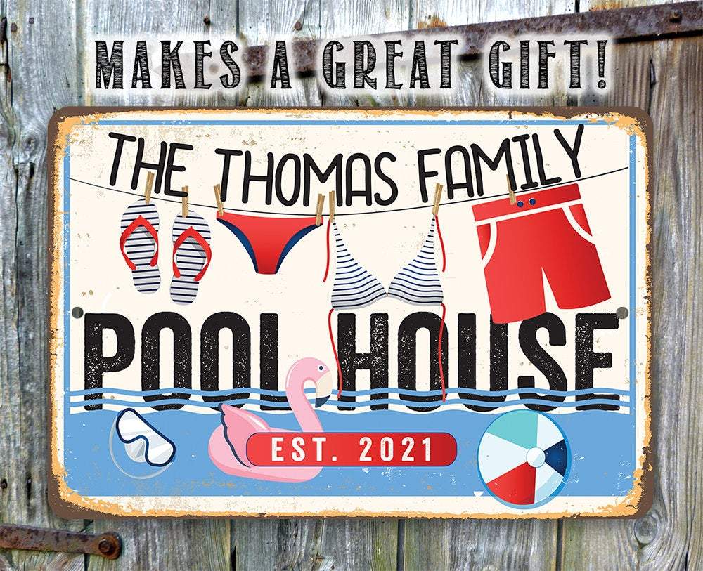 Personalized - Pool House - Metal Sign