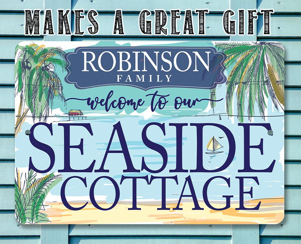 Personalized - Seaside Cottage - Metal Sign