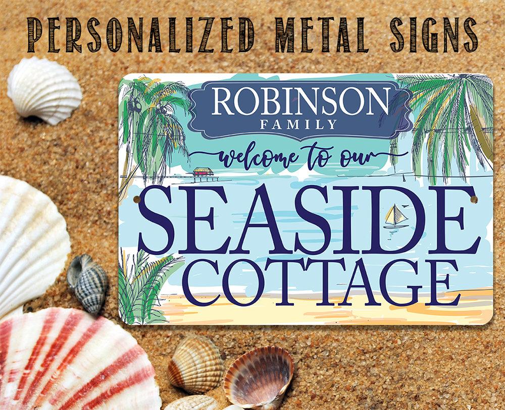Personalized - Seaside Cottage - Metal Sign
