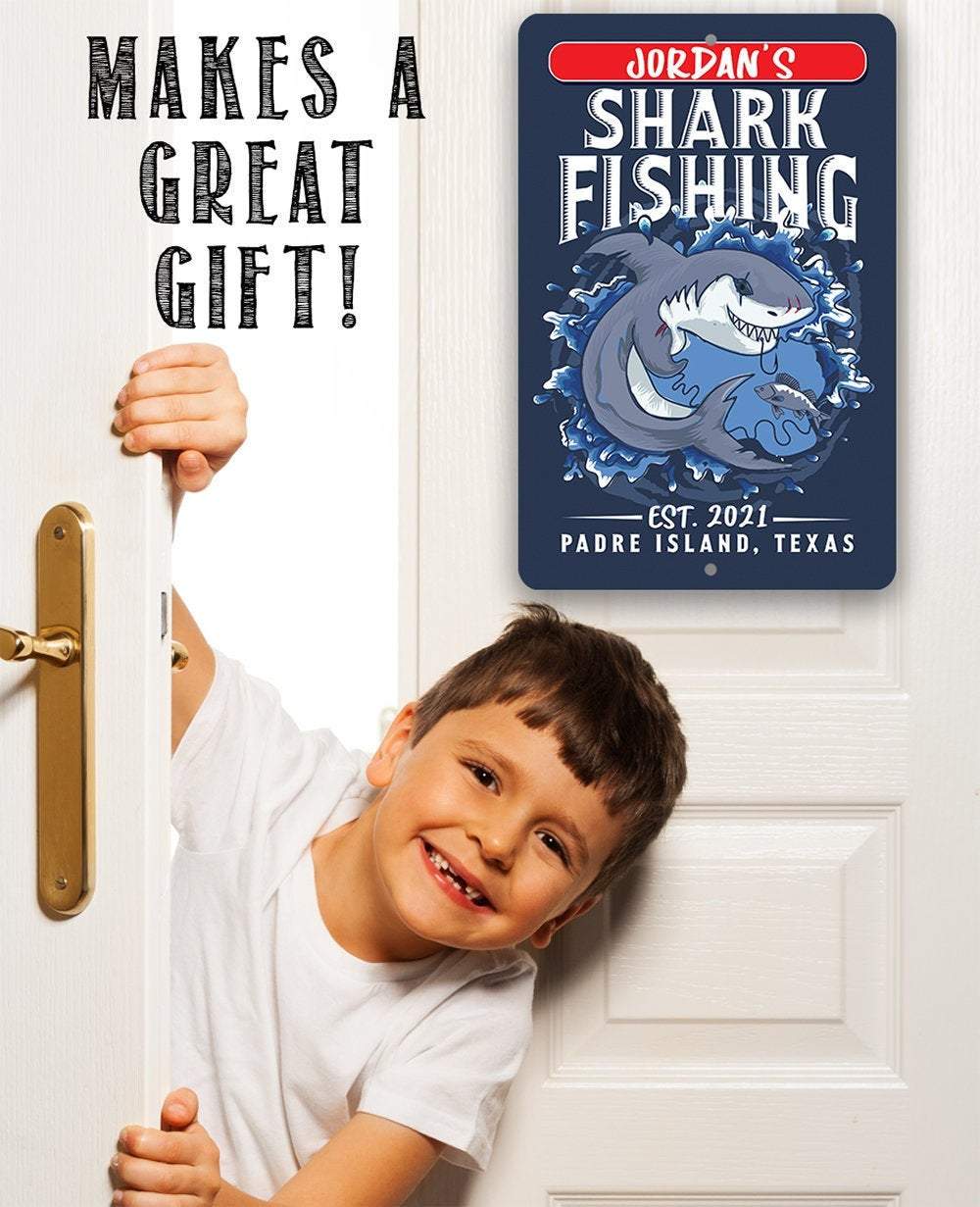 Personalized - Shark Fishing - Metal Sign