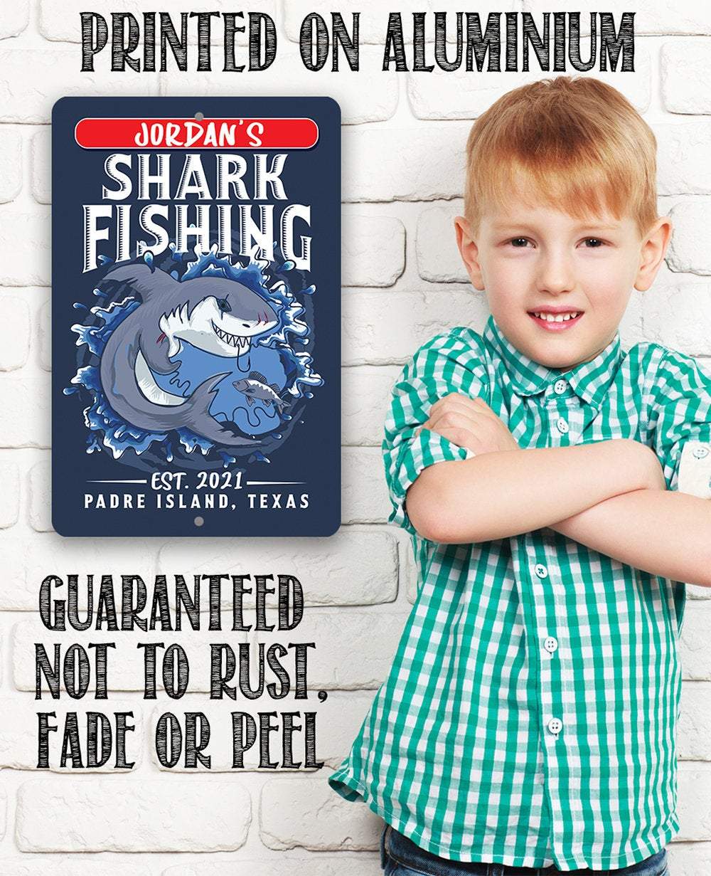 Personalized - Shark Fishing - Metal Sign