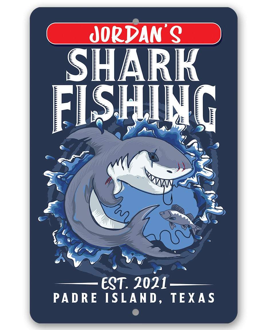 Personalized - Shark Fishing - Metal Sign
