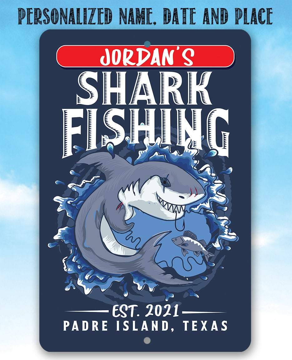 Personalized - Shark Fishing - Metal Sign