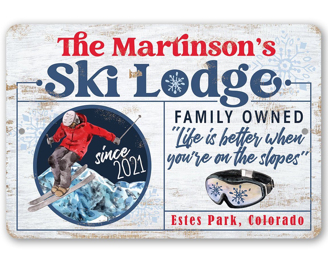 Personalized - Ski Lodge - Metal Sign