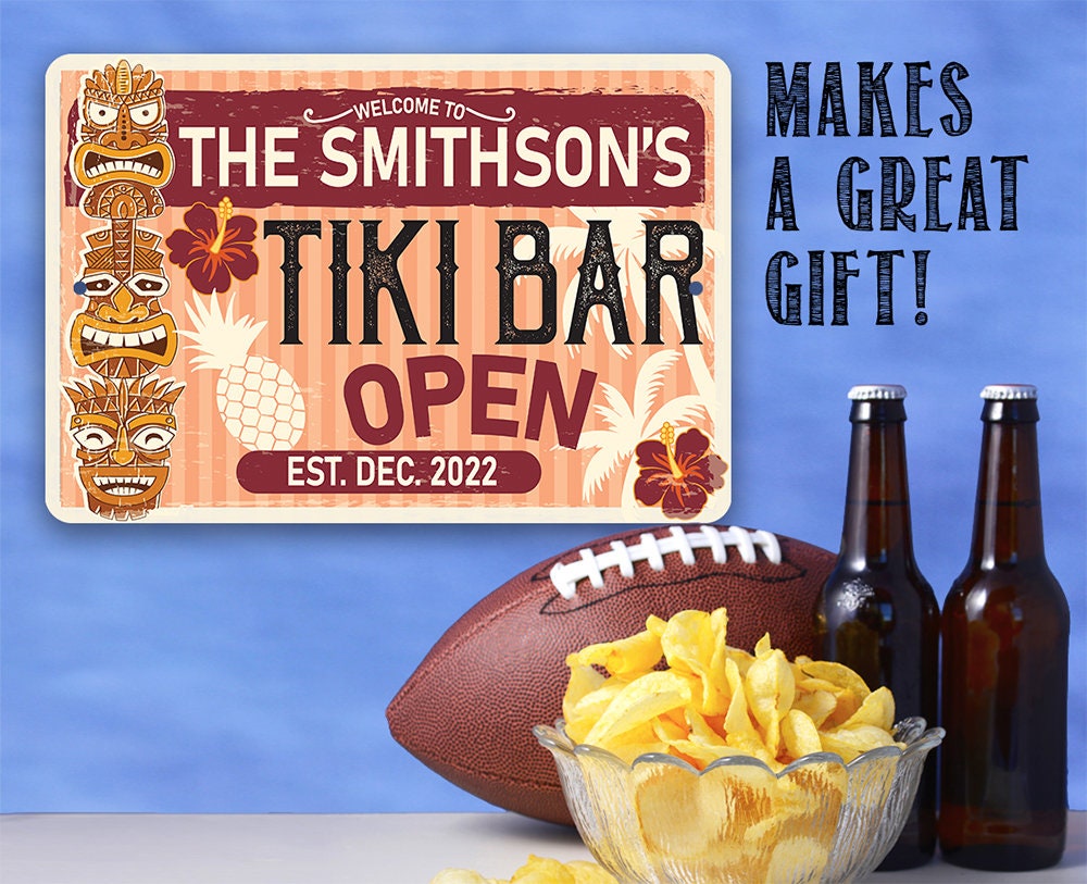 Personalized - Tiki Bar Open - Metal Sign